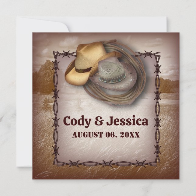 Faire-Part de Mariage Country Rustique Cowboy Occi (Devant)