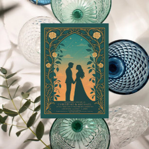 Faire-part de mariage couple silhouette romantique