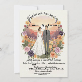 Faire-part de mariage Couronne florale aquarelle r