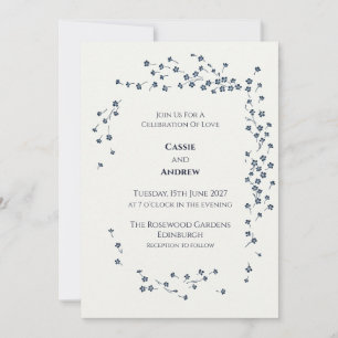 Faire-part de mariage Couronne florale bleu marine