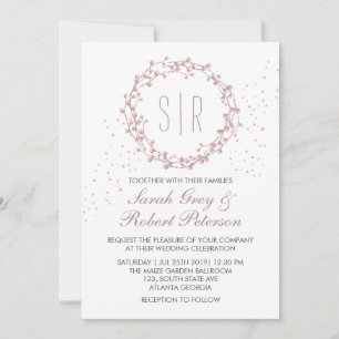 Faire-part de mariage Couronne florale rose poussi