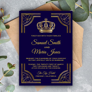 Faire-part de mariage Couronne Ornée Bleu Élégant 