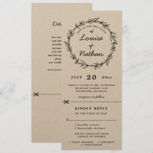 Faire-part de mariage couronne rustique avec RSVP 