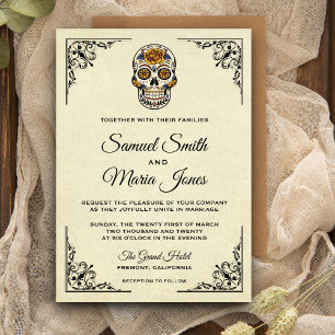 Faire-part de mariage crâne de sucre floral élégan