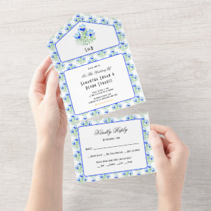 Faire-part de mariage Crocus bleus Blanc Tout en U