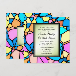 Faire-part de mariage d'accents vert en mosaïque d