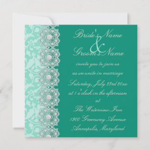 Faire-part de mariage d'aigue-marine de dentelle