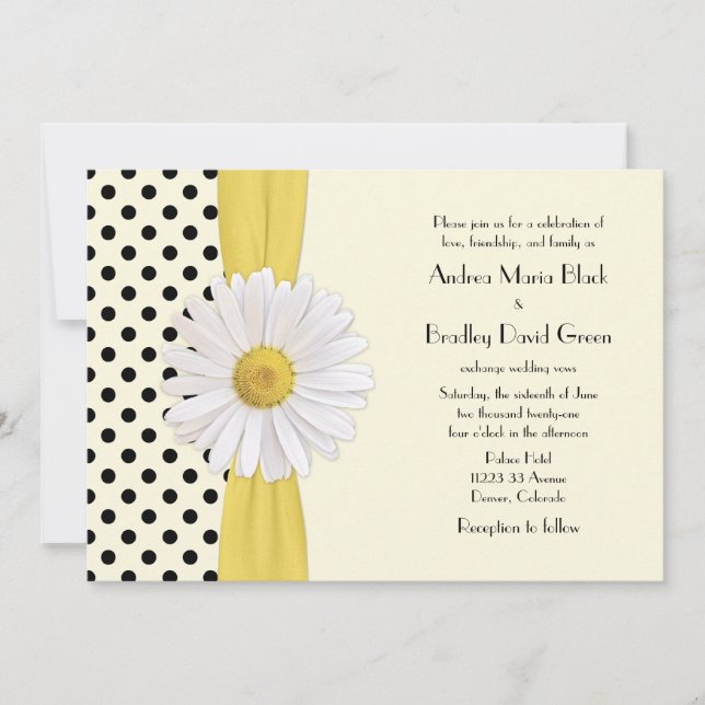 Faire-part de mariage Daisy Black et Ivory Polka (Devant)