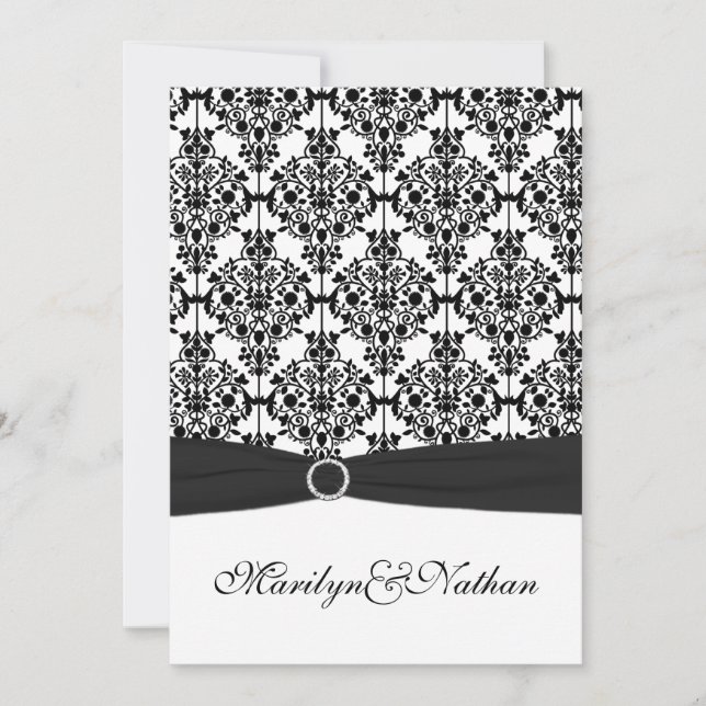 Faire-part de mariage Damas II noir et blanc (Devant)