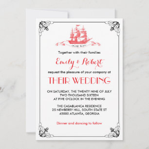 Faire-part de mariage d'ancre de navire vintage no