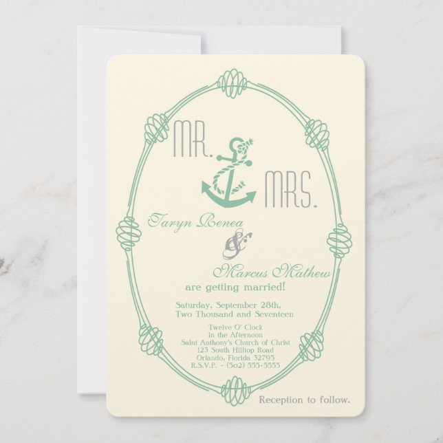 faire-part de mariage d'Ancre de noeud nautique 5x (Devant)