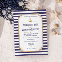 Faire-part de mariage d'Ancre d'or nautique élégan