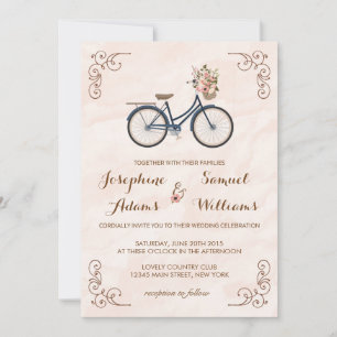 Faire-part de mariage d'aquarelle à bicyclette