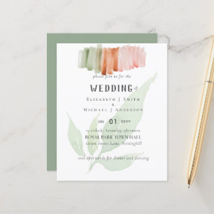 Faire-part de mariage d'aquarelle à feuilles moder