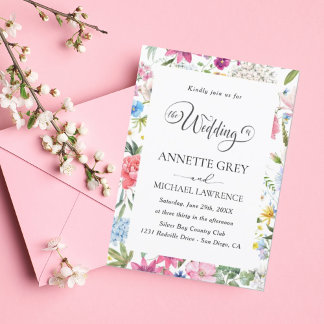 Faire-part de mariage d'aquarelle à ressort floral