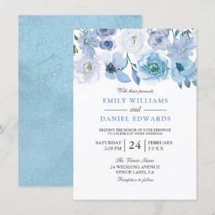 Faire-part de mariage d'aquarelle bleu