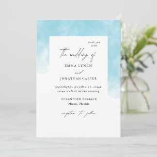 Faire-part de mariage d'aquarelle bleu clair moder
