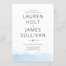 Faire-part de mariage d'aquarelle Blue Ombre