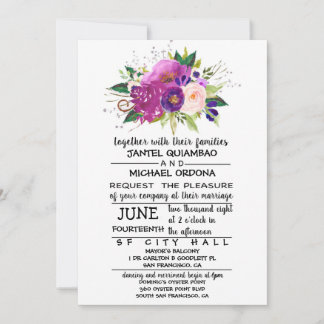 Faire-part de mariage d'aquarelle de prune florale
