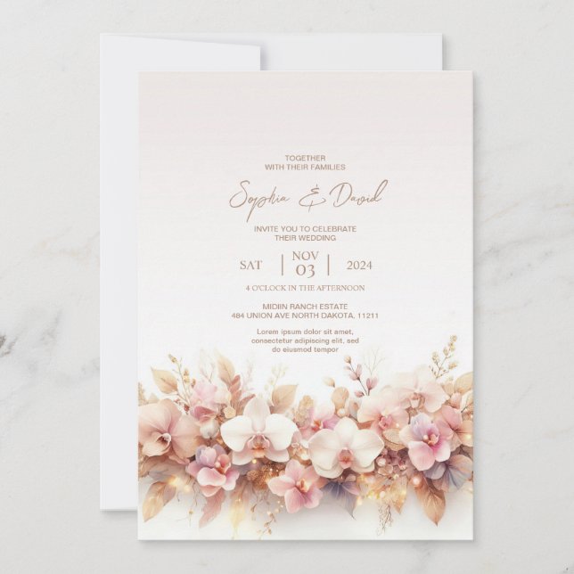 Faire-part de mariage d'aquarelle d'orchidées (Devant)