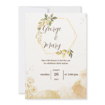 Faire-part de mariage d'aquarelle dorée minimalist
