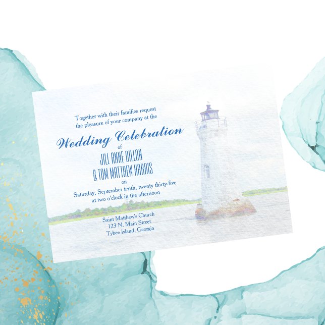 Faire-part de mariage d'aquarelle du phare de Cock (Créateur téléchargé)