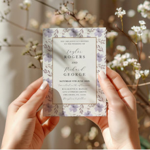 Faire-part de mariage d'aquarelle florale violet m