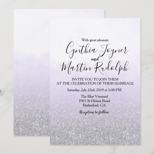 Faire-part de mariage d'aquarelle gris lavande (Devant / Derrière)