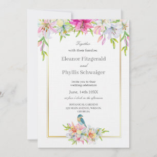 Faire-part de mariage d'aquarelle Lilies Bird