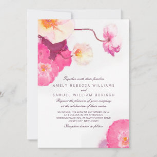 Faire-part de mariage d'aquarelle Pink Poppies