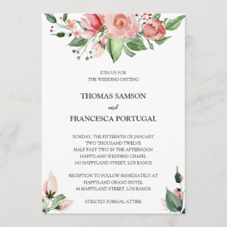 Faire-part de mariage d'aquarelle rose