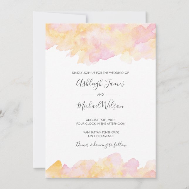 Faire-part de mariage d'aquarelle rose et rose (Devant)