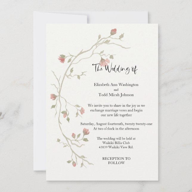 Faire-part de mariage d'aquarelle Sage & Blush Boh (Devant)