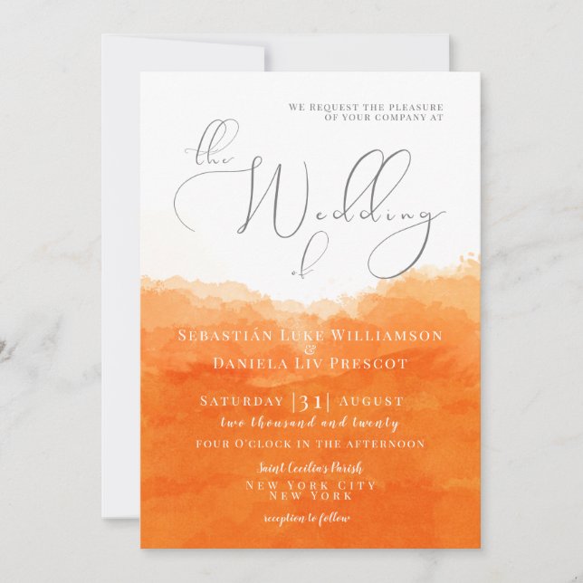 Faire-part de mariage d'aquarelle Tangerine (Devant)