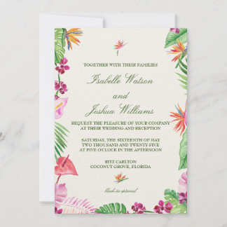 Faire-part de mariage d'aquarelle tropicale