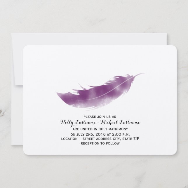Faire-part de mariage d'aquarelle violet (Devant)