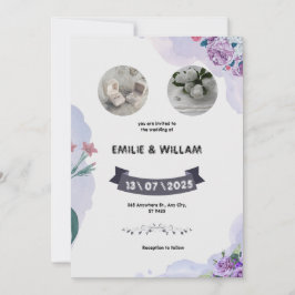 Faire-part de mariage d'aquarelle violet et blanc