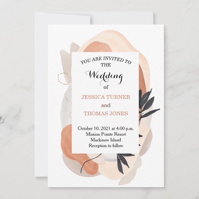 Faire-part de mariage d'aquarelle Wabi Sabi (Devant)