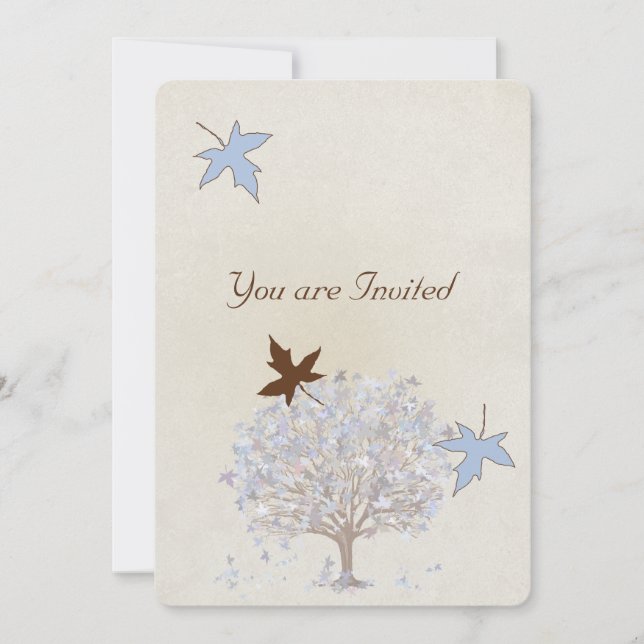 Faire-part de mariage d'arbre bleu et Brown (Devant)