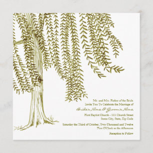 Faire-part de mariage d'arbre vert et blanc