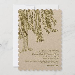 Faire-part de mariage d'arbre vert et blanc