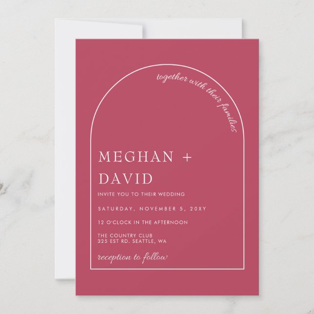 Faire-part de mariage d'arc moderne magenta rustiq (Devant)
