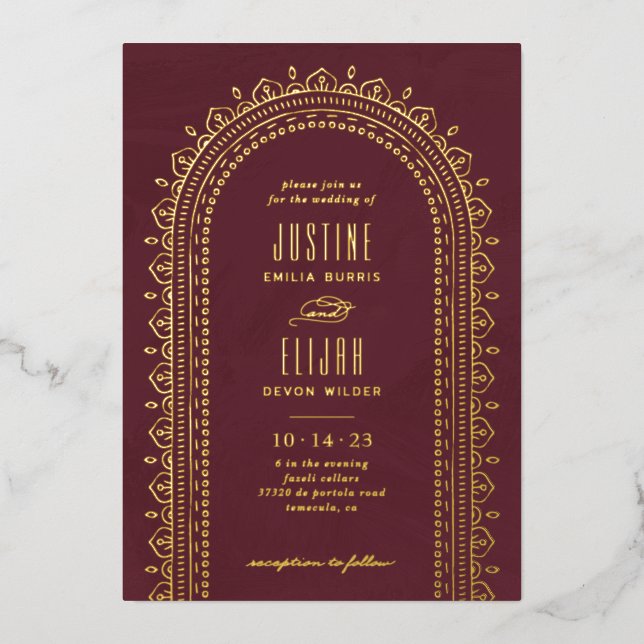 Faire-part de mariage d'arche ornée d'huile - Maro (Recto)