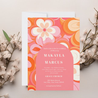 Faire-part de mariage d'arche rose rétro