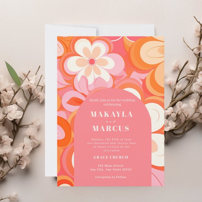 Faire-part de mariage d'arche rose rétro (Créateur téléchargé)