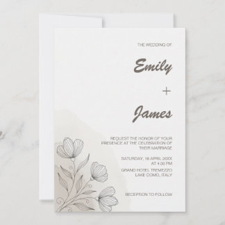 Faire-part de mariage d'art de la ligne florale mi