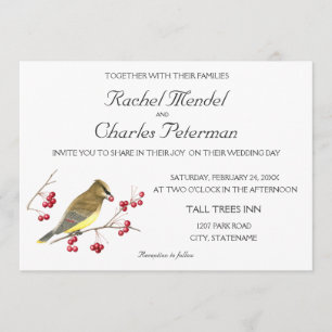 Faire-part de mariage d'art d'oiseau de jaseur de