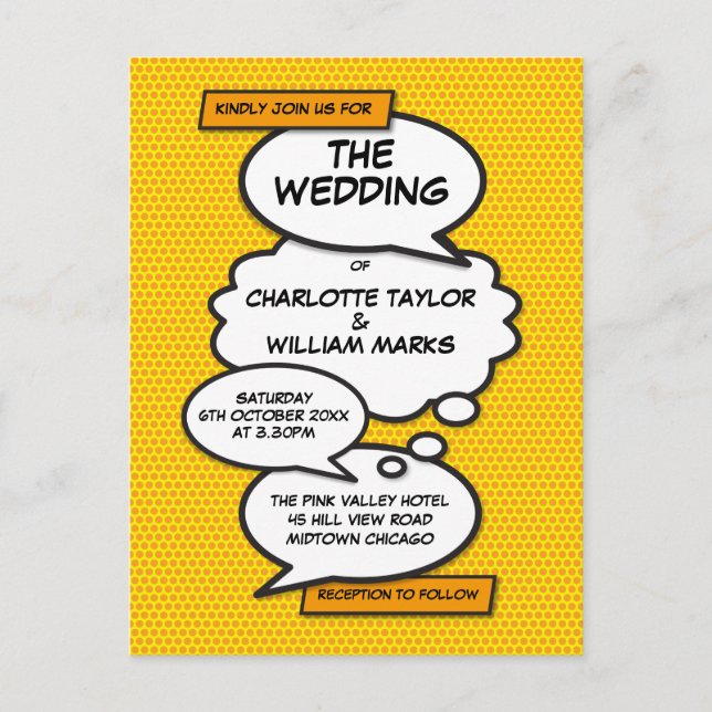 Faire-part de mariage d'art Pop de livre de bande  (Devant)