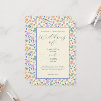 Faire-part de mariage d'art populaire floral peint
