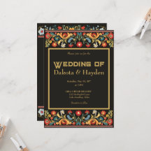 Faire-part de mariage d'art populaire foncé, écrit